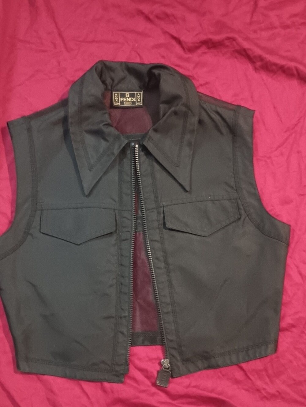 Vintage Fendi Black Prominent Logo Sheer Zip Up Mesh Vest Woman Size 2 Like New - Picture 14 of 16